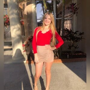 Stylish Tan Ruched Skirt